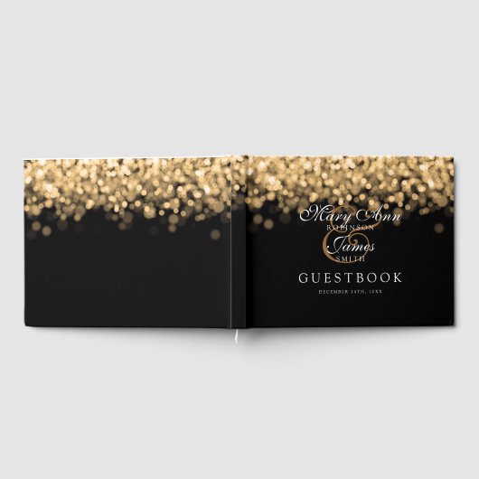 Bruiloft Gastenboek Elegante Gouden Lichten (Volledig)