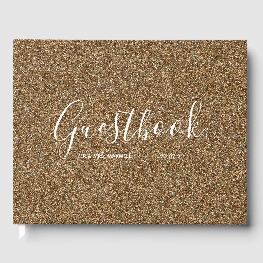 Bruiloft Gastenboek | Gouden Glitter Chic (Voorkant)