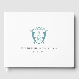 Bruiloft Gastenboek Monogram Crest Turquoise