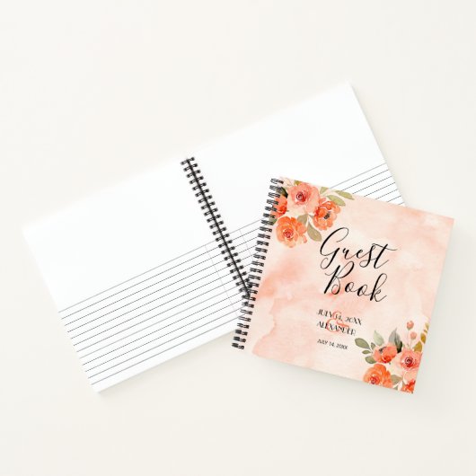 Bruiloft Gastenboek Sinaasappel Waterverf Bloemen Notitieboek (Binnen)