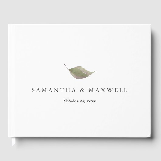 Bruiloft Gastenboek Stoffig Groen Blad (Voorkant)