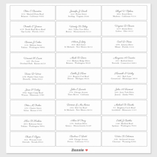 Bruiloft Gastnamen Adres Elegant Zwart Script Sticker (Vel)