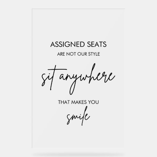 Bruiloft geen toegewezen stoelen, zit overal berij acryl bord (Voorkant)