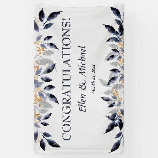 Bruiloft gefeliciteerd Banner Elegant Blauw Goud (Verticaal)