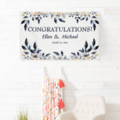 Bruiloft gefeliciteerd Banner Elegant Blauw Goud (Insitu)
