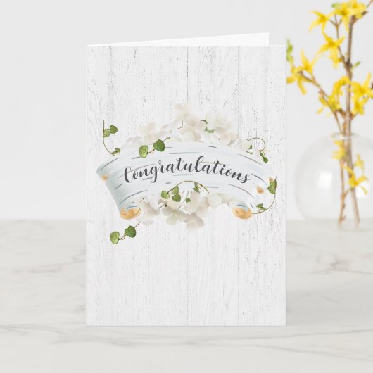 Bruiloft Gefeliciteerd Birch Scroll met Ivy Kaart (Gele Bloem)