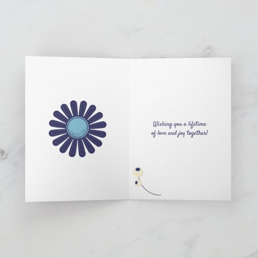 Bruiloft Gefeliciteerd Custom Bericht Blauw Bloem Kaart (Binnen)