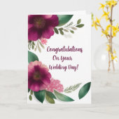 Bruiloft Gefeliciteerd Eenvoudige Maroon Bloemen Kaart (Gele Bloem)