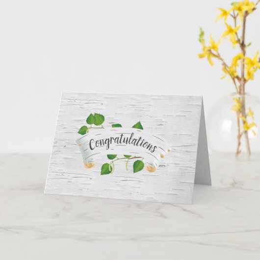 Bruiloft gefeliciteerd met berkenboom scroll kaart (Gele Bloem)