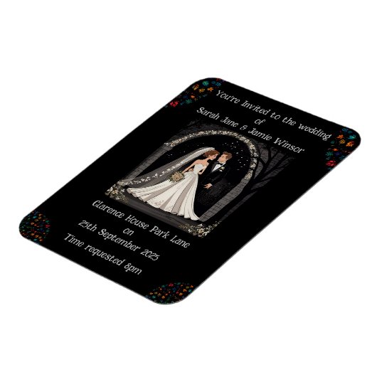 Bruiloft gepersonaliseerde uitnodigen Cartoon op z Magneet (Linkerzijde)