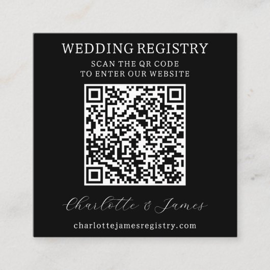 Bruiloft Gift Registry QR Code Zwart & Wit Foto Informatiekaartje (Voorkant)