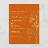 Bruiloft ginkgo bladeren verbrand sinaasappel uitnodiging briefkaart (Voorkant)