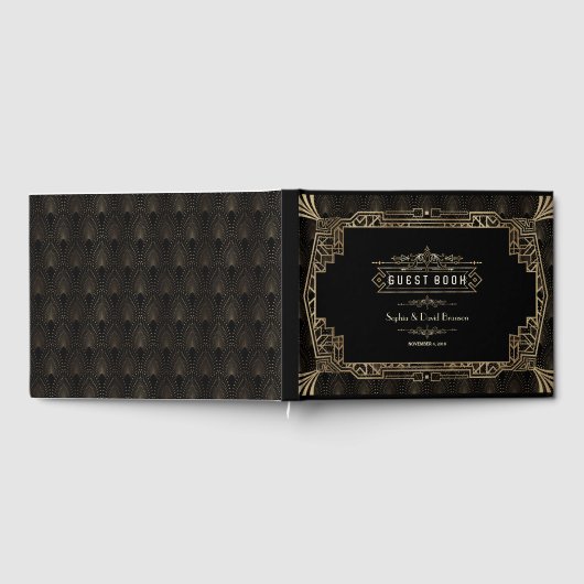 Bruiloft | Glam Art Deco Black Gatsby 1920s stijl Gastenboek (Volledig)