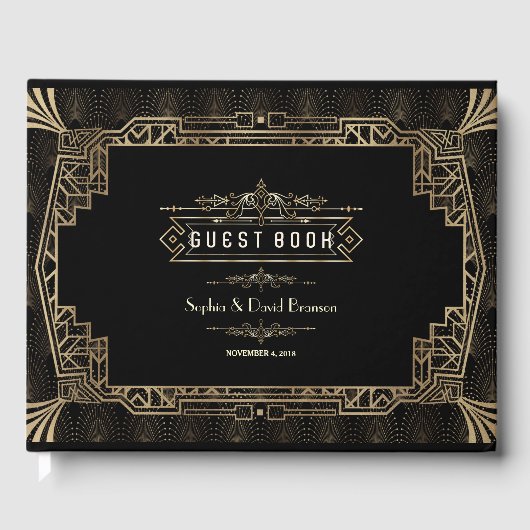 Bruiloft | Glam Art Deco Black Gatsby 1920s stijl Gastenboek (Voorkant)
