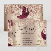Bruiloft Glitter Bruidsroos Gouden Krans Drips RSVP Kaartje (Voorkant / Achterkant)