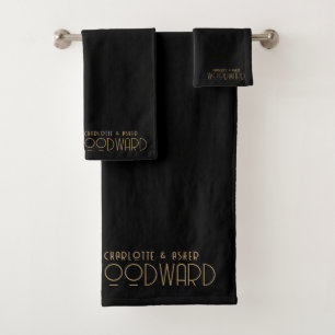 Bruiloft Goud Monogram Passen getrouwd Zwart Bad Handdoek