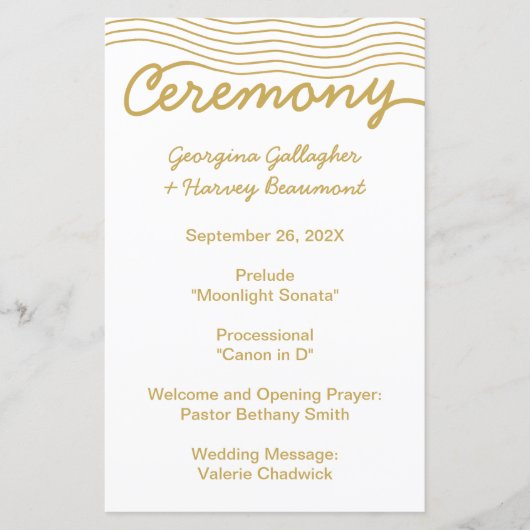 Bruiloft Goud Wit Golvende Lijnen Elegant Minimali (Voorkant)