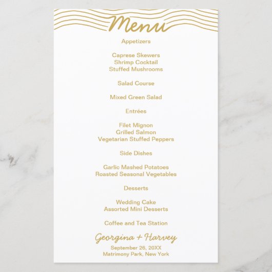 Bruiloft Goud Wit Golvende Lijnen Minimalistisch M (Voorkant)