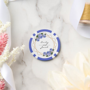 Bruiloft Gouden Glitter Geo Blauw Bloemen Namen Da Poker Chips