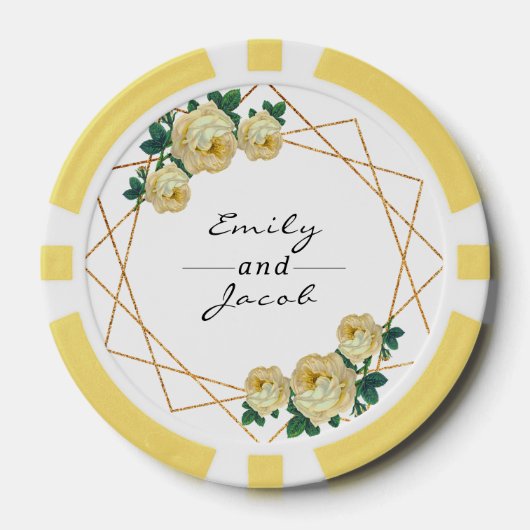 Bruiloft Gouden Glitter Geo Gele Bloemen Namen Dat Poker Chips (Voorkant)
