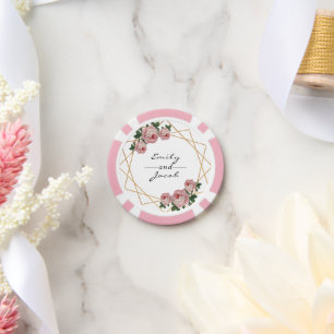 Bruiloft Gouden Glitter Geo Roze Bloemen Namen Dat Poker Chips