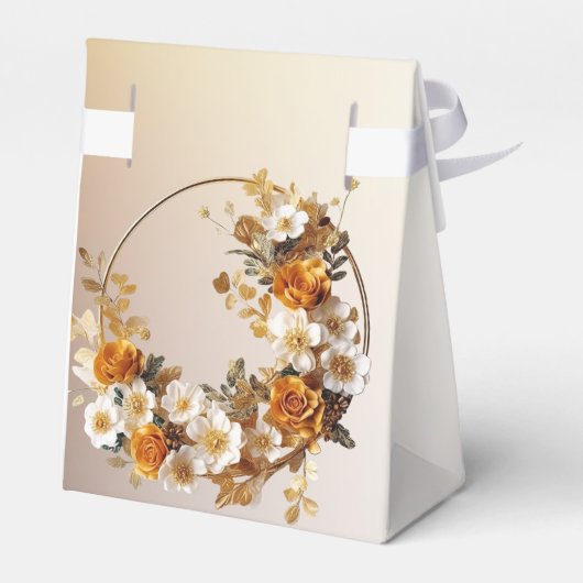 Bruiloft Gouden Sinaasappel Wit Bloemen Rustiek Bedankdoosjes (Achterkant)