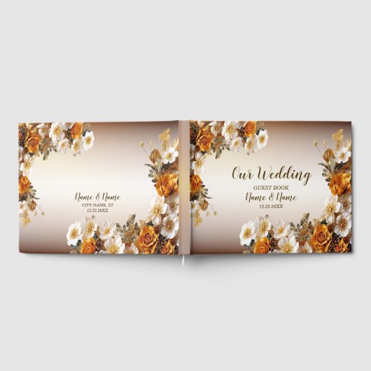 Bruiloft Gouden Sinaasappel Wit Bloemen Rustiek Gastenboek (Volledig)