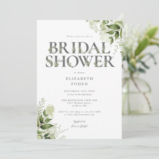 Bruiloft greenery letter monogram kaart (Staand voorkant)