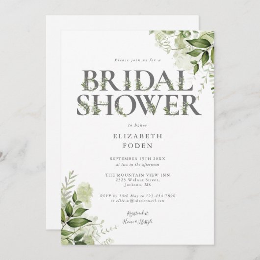 Bruiloft greenery letter monogram kaart (Voorkant / Achterkant)