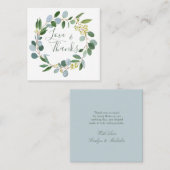 Bruiloft groen, eucalyptus krans vierkante visitekaartje (Voorkant / Achterkant)