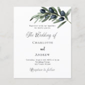 Bruiloft groen olijfblad budget uitnodiging (Voorkant)