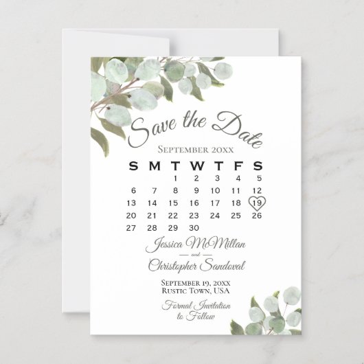 Bruiloft groen opslaan van de datum kalender wit magnetische uitnodiging (Voorkant)