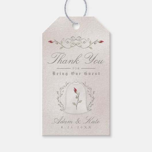 BRUILOFT GUNST CADEAU LABELS | Elegante rode roos Cadeaulabel (Voorkant)