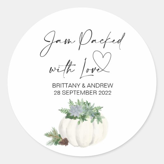 Bruiloft gunst jam verpakt met liefde Thanksgiving Ronde Sticker (Voorkant)