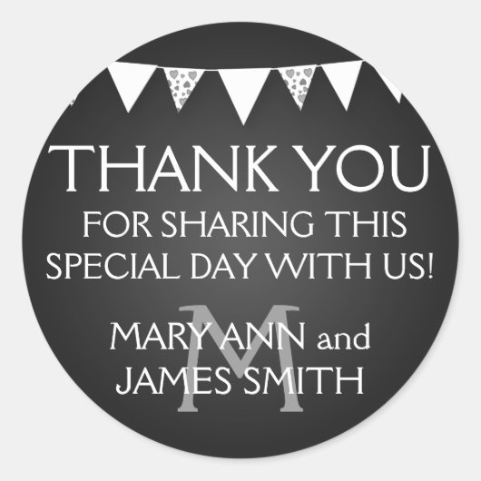 Bruiloft gunst Label Liefde Bunting Monogram Zwart (Voorkant)