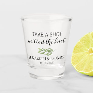 Bruiloft gunst neem een schot we bond de knoop shot glas