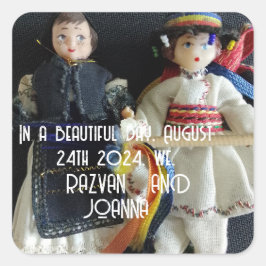 bruiloft gunst sticker Roemeens Nationaal Kostuum