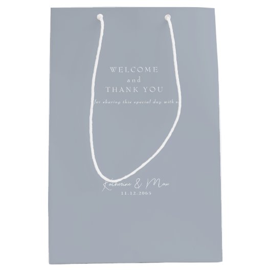 Bruiloft gunst Welkom Dank u Dusty Blue Medium Cadeauzakje (Voorkant)