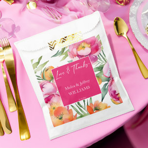 Bruiloft gunsten roze sinaasappel bloemen bedankzakje