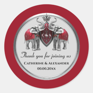 bruiloft gunsten zilveren olifanten koninklijke kr ronde sticker