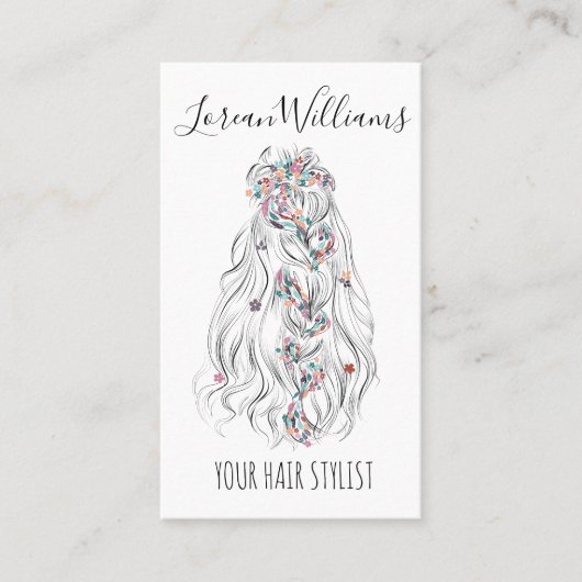 Bruiloft Haar Stylist Zwart Wit Wavy Hair QR Visitekaartje (Voorkant)