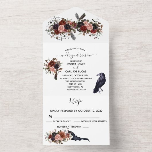 Bruiloft Halloween Herfst Bloem Boho Bloem All In One Uitnodiging (Binnen)