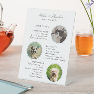 Bruiloft Handtekening Cocktail Menu met Drie Foto' Reclamebord Met Voetstuk