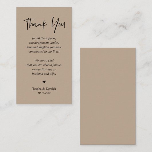 Bruiloft hartelijk dank, Lichtbruin Kraft Informatiekaartje (Voorkant / Achterkant)