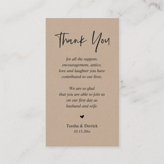 Bruiloft hartelijk dank, Rustieke Brown Kraft Informatiekaartje (Voorkant)