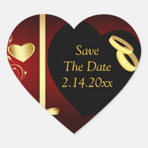 Bruiloft harten gouden ringen hart sticker