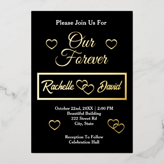 Bruiloft harten minimalistisch Elegant Onze Foreve Folie Uitnodiging (Voorkant)