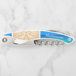 Bruiloft harten zand bruidsmeisje monogram kurkentrekker