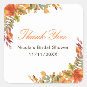 Bruiloft Herfst Bladeren Bruidsshower Vierkante Sticker