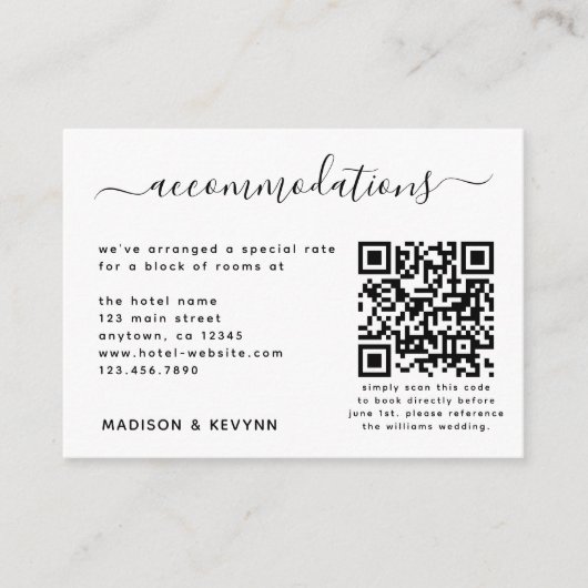 Bruiloft Hotel Accommodatie QR Code RSVP Eenvoudig Informatiekaartje (Voorkant)